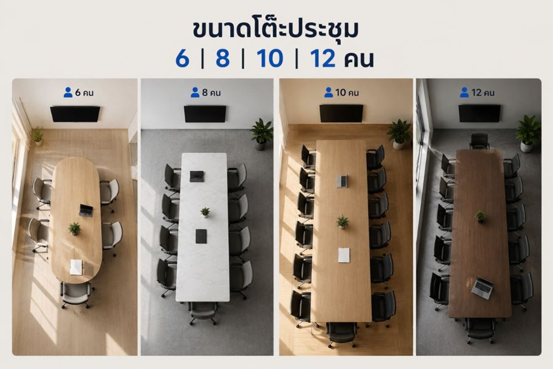 ขนาดโต๊ะประชุม 6 8 10 12 คน เลือกให้เหมาะกับห้อง ขนาดโต๊ะประชุม 6 8 10 12 คน เลือกให้เหมาะกับห้อง