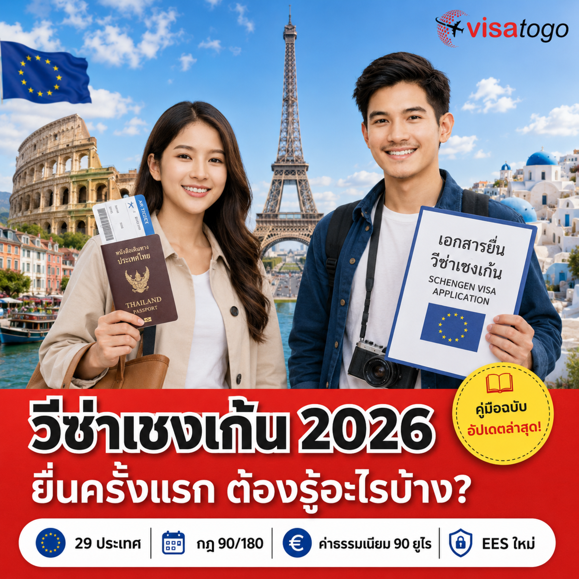 วีซ่าเชงเก้น 2026 คู่มือยื่นครั้งแรก เอกสาร ค่าธรรมเนียม กฎ 90/180 และระบบ EES ใหม่ วีซ่าเชงเก้น 2026 คู่มือยื่นครั้งแรก เอกสาร ค่าธรรมเนียม กฎ 90/180 และระบบ EES ใหม่