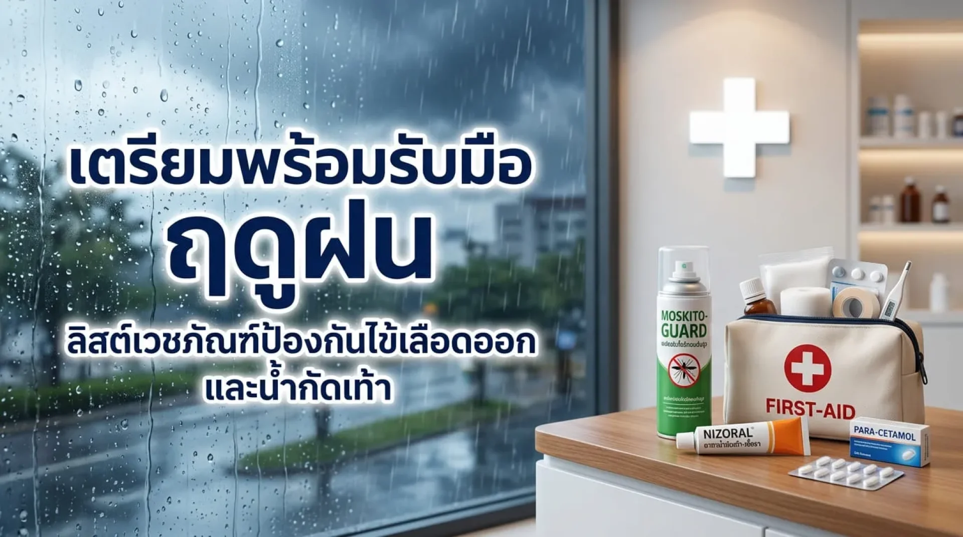 เตรียมพร้อมรับมือฤดูฝน: ลิสต์เวชภัณฑ์ป้องกันไข้เลือดออกและน้ำกัดเท้าที่ขาดไม่ได้ เตรียมพร้อมรับมือฤดูฝน: ลิสต์เวชภัณฑ์ป้องกันไข้เลือดออกและน้ำกัดเท้าที่ขาดไม่ได้