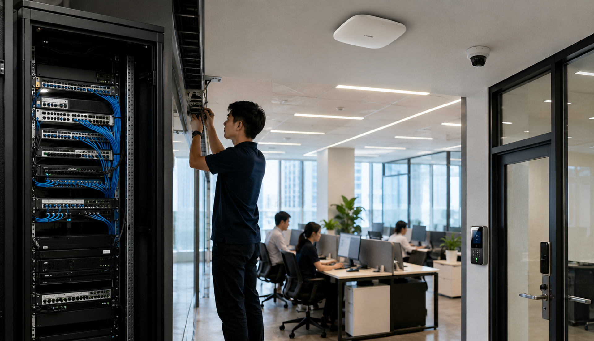 บริษัทออกแบบและติดตั้ง Technology Infrastructure สำหรับสำนักงานและองค์กร ระบบ Network WiFi CCTV และ Access Control บริษัทออกแบบและติดตั้ง Technology Infrastructure สำหรับสำนักงานและองค์กร ระบบ Network WiFi CCTV และ Access Control