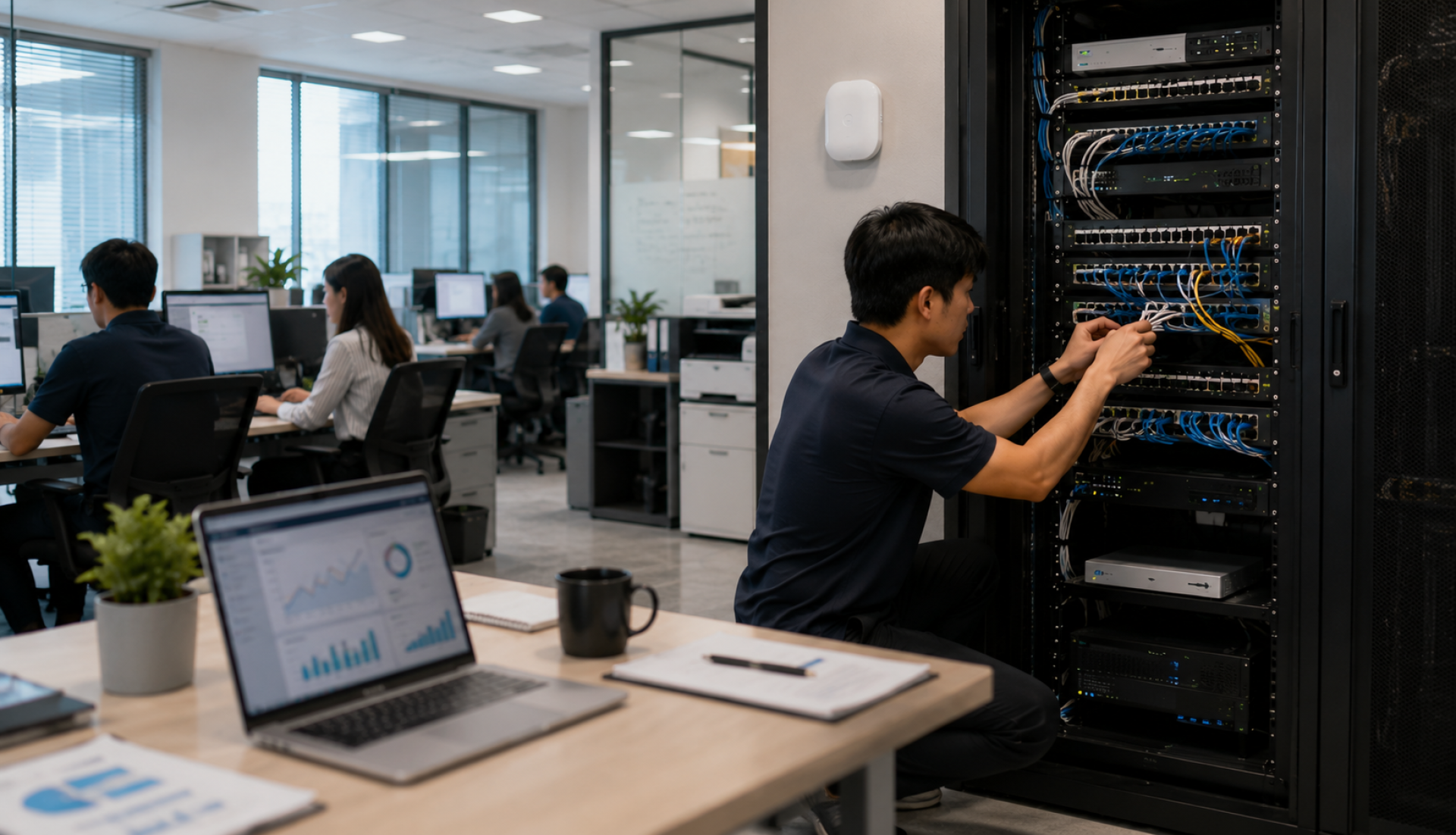 ระบบ Network บริษัทที่กำลังตรวจสอบและ Upgrade Network Infrastructure เพื่อเพิ่มความเร็ว ความเสถียร และรองรับผู้ใช้งานที่เพิ่มขึ้น ระบบ Network บริษัทที่กำลังตรวจสอบและ Upgrade Network Infrastructure เพื่อเพิ่มความเร็ว ความเสถียร และรองรับผู้ใช้งานที่เพิ่มขึ้น