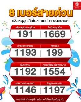 สงกรานต์นี้เซฟด่วน! รวม 8 เบอร์โทรฉุกเฉิน แจ้งเหตุช่วงเทศกาล