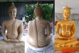 พระประธานปางสมาธิ หน้าตัก 60 นิ้ว ปั้นตามแบบลูกค้าต้องการ สีพ่นทอง
