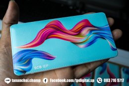พิมพ์ภาพลงบนพาวเวอร์แบงค์ สีขาว ยี่ห้อ Golf  พิมพ์ภาพ SCB IEP พิมพ์ลายเต็มชิ้นงาน 1 ด้าน