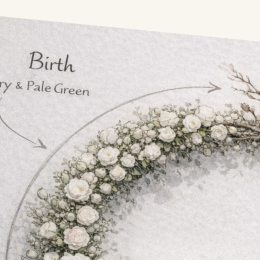 งานจัดดอกไม้ The Unfinished Cycle โดย Lefloriste วงกลมดอกไม้สีขาวที่ค่อย ๆ เปลี่ยนจากดอกไม้สดไปเป็นกิ่งไม้แห้ง สื่อถึงวงจรชีวิต