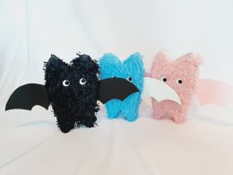 3 little bats in black blue and pink