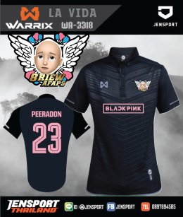 เสื้อฟุตบอล warrix WA-3318 สีดำ ทีมเตรียมทหาร ปิดริ้ว AFAPS โลโกหมาป่า โลโกเด็ก