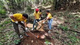 สร้างฝายชะลอน้ำป่าชุมชนบ้านสามัคคีธรรม ตำบลลุ่มสุ่ม อำเภอไทรโยค จังหวัดกาญจนบุรี