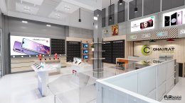 ออกแบบ 3D ร้านจำหน่ายมือถือ ร้าน ชัยรัตน์   อ.จอมพระ จ. สุรินทร์ ขนาดพื้นที่ 64 ตารางเมตร 