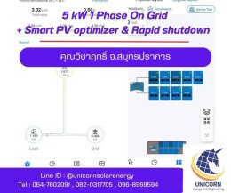 ติดตั้งระบบโซล่าร์เซลล์ ระบบ ระบบ 5 kW 1 Phase On-Grid + Smart PV Optimizer & Rapid shutdown  จ.สมุทรปราการ