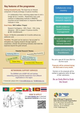 ประชาสัมพันธ์เรื่องการรับทุนวิจัยภายใต้โครงการ BIMReN BIMSTEC- India Marine Research Network) 