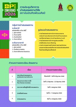 ประชาสัมพันธ์ การส่งผลงานนำเสนอในการประชุมวิชาการนำเสนอผลงานวิจัยระดับชาติ  การประชุมวิชาการนำเสนอผลงานวิจัยระดับนานาชาติ และการประชุมเชิงปฏิบัติการ