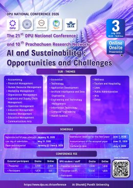 ประชาสัมพันธ์ การเข้าร่วมนำเสนอผลงานวิจัยในงานประชุมวิชาการระดับชาติ มธบ. ครั้งที่ 21 และ เครือข่ายวิจัยประชาชื่น ครั้งที่ 10 ในหัวข้อ  "AI and Sustainability: Opportunities and Challenges"