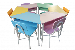 โต๊ะเก้าอี้นักเรียนหมู่ทรงคางหมูคละสี