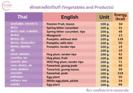 ตารางแคลอรี่ในอาหารไทย ผักและผลิตภัณฑ์