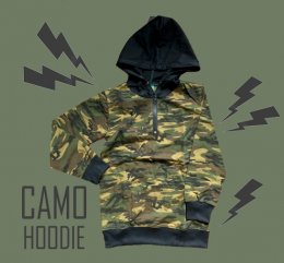 Camo hoodie แขนยาวดำ คอแบบซิปรูด มาพร้อมฮู้ด 
