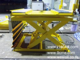โต๊ะยก-หมุน พร้อมรางลูกกลิ้ง (table lifter with free roller conveyor on turntable)