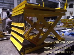 โต๊ะยก-หมุน พร้อมรางลูกกลิ้ง (table lifter with free roller conveyor on turntable)