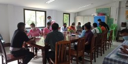 ประชุมผู้นำชุมชน กำนัน ผู้ใหญ่บ้าน ในการสำรวจข้อมูลความต้องการฉีดวัคซีนป้องกันโรคโควิด19