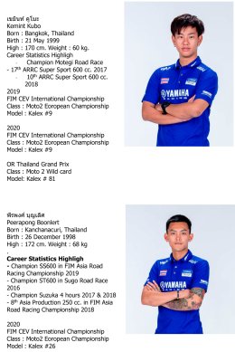 ยามาฮ่า ไทยแลนด์ เรซซิ่งทีม...เตรียมทัพใหญ่!!! พร้อมลุยเกมมอเตอร์สปอร์ตทั้งในประเทศและระดับโลก ตั้งเป้าหมาย ยืนโพเดี้ยมทุกสนาม – คว้าแชมป์ทุกรายการ