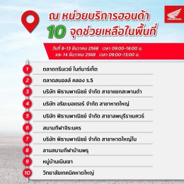 รถจักรยานยนต์ฮอนด้า เร่งช่วยชาวหาดใหญ่ ตั้งจุดบริการตรวจเช็กรถน้ำท่วม พร้อมเปลี่ยนอะไหล่ฟรี 6 รายการ* โดยช่างศูนย์บริการฮอนด้าจากทั่วประเทศ