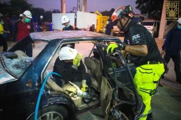 บรรยากาศการฝึกกู้ภัย Vehicle Rescue & Extrication ในโครงการ  อบรมพัฒนาบุคลากรด้านการป้องกันเเละบรรเทาสาธารณภัย วันที่ 19 มกราคม ปี 2566