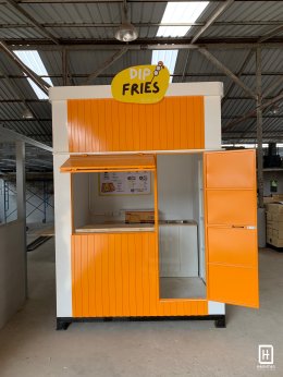 งานออกแบบคีออส พร้อมภาพงานจริง Kiosk ร้าน Dip Fries คีออสขายสินค้าประเภทของทอด l บริการออกแบบ ผลิต และติดตั้งครบวงจร 
