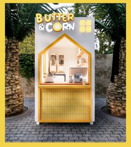 งานออกแบบคีออส Butter & Corn ขนาด 1.6 x 1.9 เมตร  l บริการออกแบบ ผลิต และติดตั้งครบวงจร