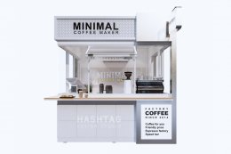 งานออกแบบคีออสร้านกาแฟ Minimal Coffee ขนาด 2.5 x 3 เมตร  l บริการออกแบบ ผลิต และติดตั้งครบวงจร
