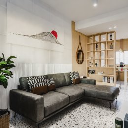 งานออกแบบภายในบ้าน ออกแบบภายในห้องนั่งเล่น Living room รีโนเวท บ้านทาวน์โฮม สไตล์มินิมอล Japanese Style l บริการออกแบบ ผลิต และติดตั้งครบวงจร 