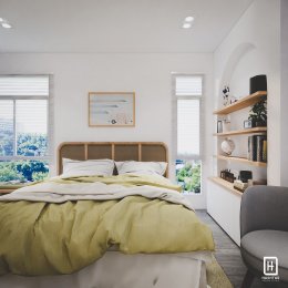 งานออกแบบห้องนอนบ้านพัก ห้อง Master Bedroom & Walk in Closet หมู่บ้าน Inizio4 Nonthaburi  l บริการออกแบบ ผลิต และติดตั้งครบวงจร