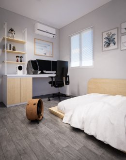 งานออกแบบห้องนอนบ้านพัก ห้อง MUJI STYLE Bedroom หมู่บ้าน Inizio4 Nonthaburi  l บริการออกแบบ ผลิต และติดตั้งครบวงจร