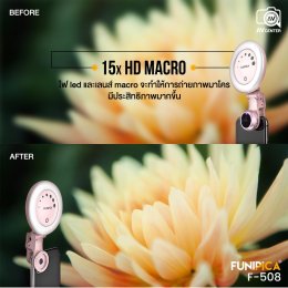 อุปกรณ์เสริมที่สาย Selfie ห้ามพลาด FUNIPICA รุ่น F-508 LED + Lens Wide / Macro Lens