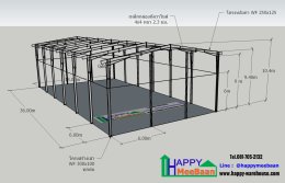 แจกแบบ 3D  แจกไอเดียโครงสร้างสนามแบดมินตัน Happy Meebaan