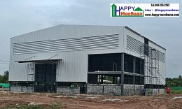 สร้างโรงงานผลิตพร้อมออฟฟิศในนิคม ผนังและหลังคาเมทัลชีท พร้อมขั้นตอนการสร้างโรงงานในนิคม