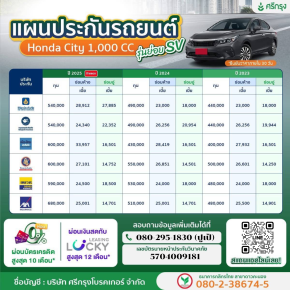  ประกันรถยนต์ Honda City รุ่นย่อยทั้ง 5 รุ่น 
