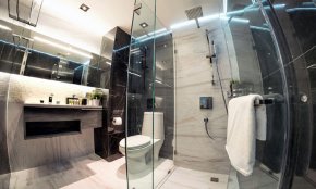 รีโนเวทแต่งห้องน้ำคอนโดเก่า ให้เป็นห้องน้ำโมเดิร์น ขาวดำสไตล์โรงแรม