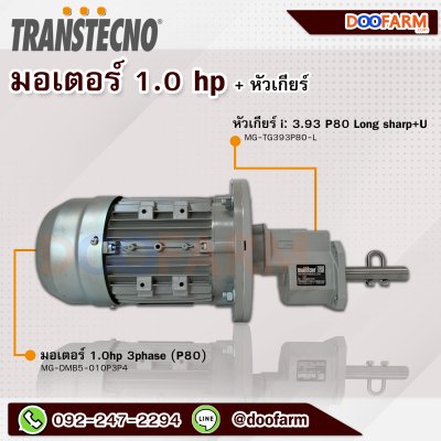 Doofarm มอเตอร์ หัวเกียร์ และหน้าแปลนเสริม (1hp 3phase) ระบบอาหาร