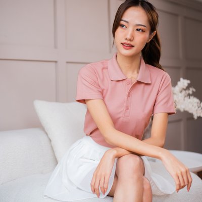 เสื้อโปโล "รุ่นไม่มีกระเป๋า" สีชมพูกุหลาบ เสื้อโปโล "รุ่นไม่มีกระเป๋า" สีชมพูกุหลาบ