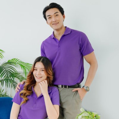 เสื้อโปโล รุ่นไม่มีกระเป๋า สีม่วงองุ่น