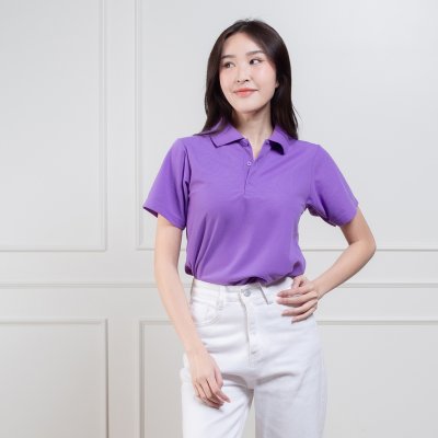 เสื้อโปโล รุ่นไม่มีกระเป๋า สีม่วงองุ่น