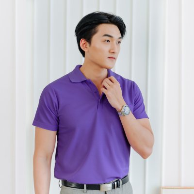 เสื้อโปโล รุ่นไม่มีกระเป๋า สีม่วงองุ่น