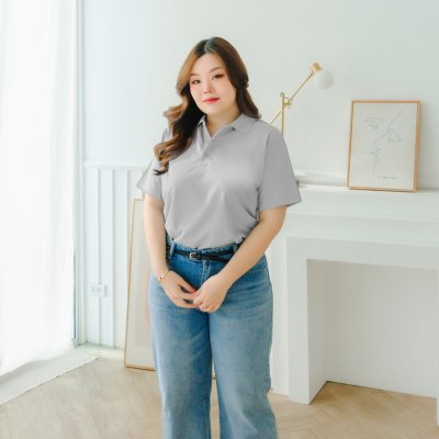 Plus Size Polo Shirt (No Pocket) - Light Grey