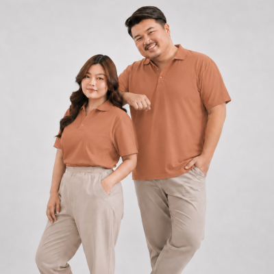 เสื้อโปโลพลัสไซส์ "ไม่มีกระเป๋า" สีชาไทย