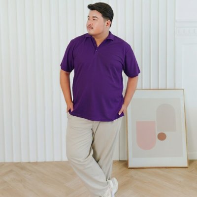 เสื้อโปโลพลัสไซส์ "ไม่มีกระเป๋า" สีม่วงเข้ม