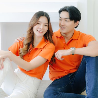 เสื้อโปโล รุ่นมีกระเป๋า สีส้มแอปริคอต