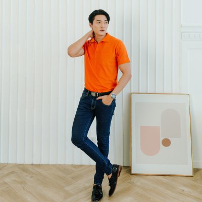 เสื้อโปโล รุ่นมีกระเป๋า สีส้มแอปริคอต