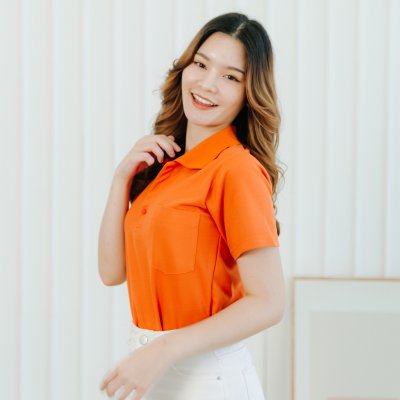 เสื้อโปโล รุ่นมีกระเป๋า สีส้มแอปริคอต