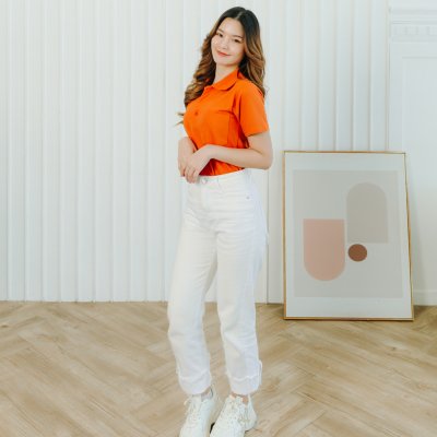 เสื้อโปโล รุ่นมีกระเป๋า สีส้มแอปริคอต