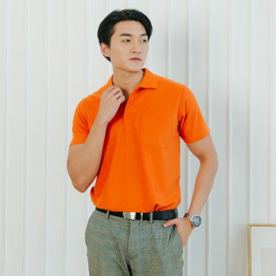 เสื้อโปโล รุ่นมีกระเป๋า สีส้มแอปริคอต